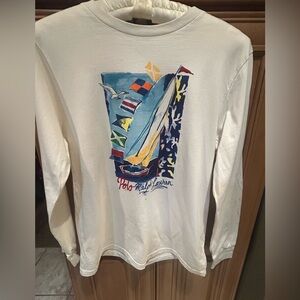 Polo Ralph Lauren Boys Sailboat Graphic Long Sleeve Tee White Size 14